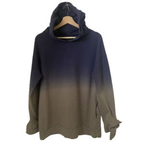 Sweet Claire Womens Hoodie Blue Gray Ombre Sweatshirt Tied Cuffs Sz Small